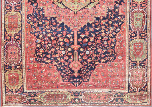 Antique Persian Feraghan Sarouk Rug in Indigo Blue, Rose and Green. Antique Persian Feraghan Sarouk Rug. Keivan Woven Arts / rug /VR - 3585, country of origin / type: Iran / Antique Persian Feraghan Sarouk , circa 1890. Measures: 9'2 x 13' ... - Keivan Woven ArtsVR - 3585 - 545Rug