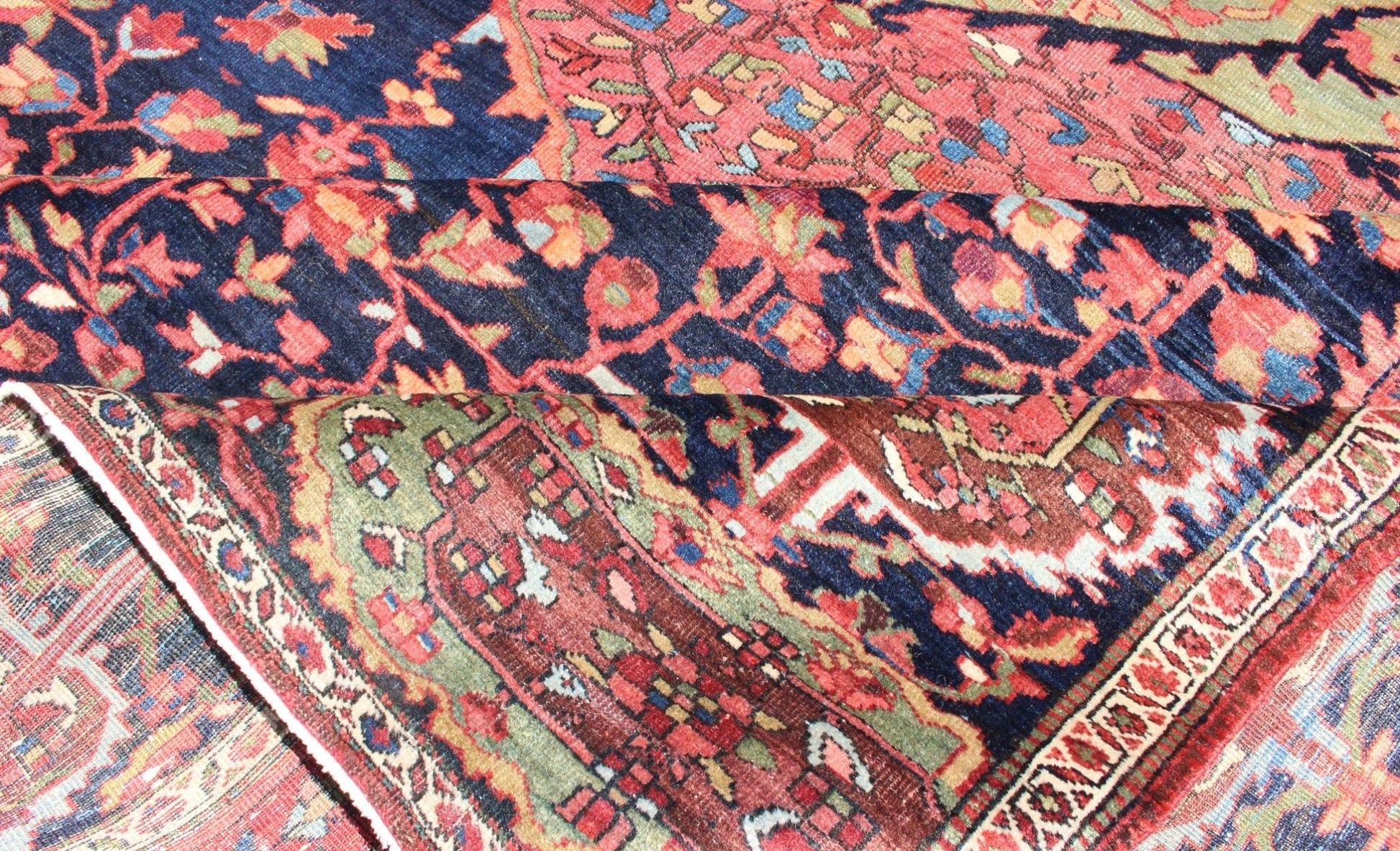 Antique Persian Feraghan Sarouk Rug in Indigo Blue, Rose and Green. Antique Persian Feraghan Sarouk Rug. Keivan Woven Arts / rug /VR - 3585, country of origin / type: Iran / Antique Persian Feraghan Sarouk , circa 1890. Measures: 9'2 x 13' ... - Keivan Woven ArtsVR - 3585 - 545Rug