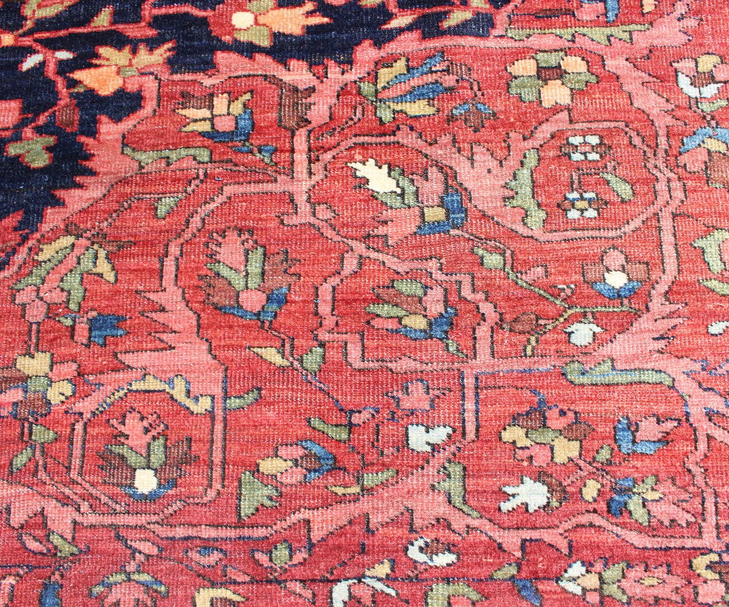 Antique Persian Feraghan Sarouk Rug in Indigo Blue, Rose and Green. Antique Persian Feraghan Sarouk Rug. Keivan Woven Arts / rug /VR - 3585, country of origin / type: Iran / Antique Persian Feraghan Sarouk , circa 1890. Measures: 9'2 x 13' ... - Keivan Woven ArtsVR - 3585 - 545Rug