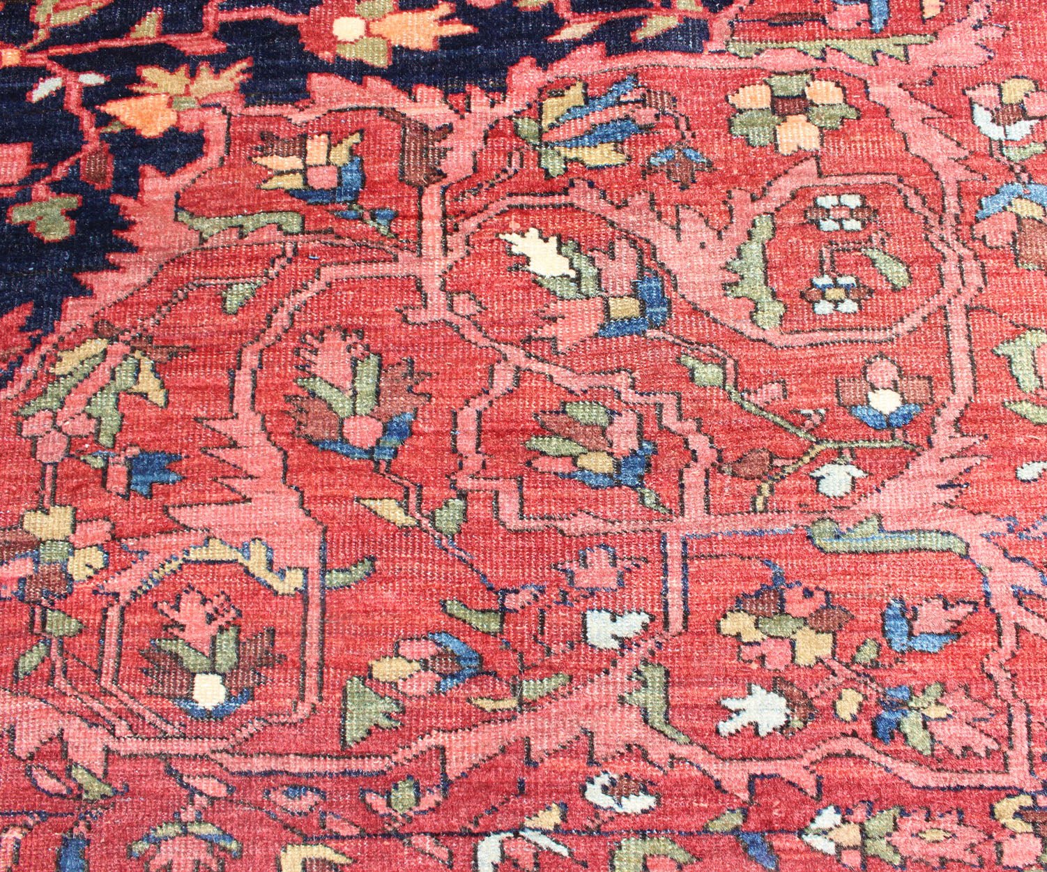 Antique Persian Feraghan Sarouk Rug in Indigo Blue, Rose and Green. Antique Persian Feraghan Sarouk Rug. Keivan Woven Arts / rug /VR - 3585, country of origin / type: Iran / Antique Persian Feraghan Sarouk , circa 1890. Measures: 9'2 x 13' ... - Keivan Woven ArtsVR - 3585 - 545Rug