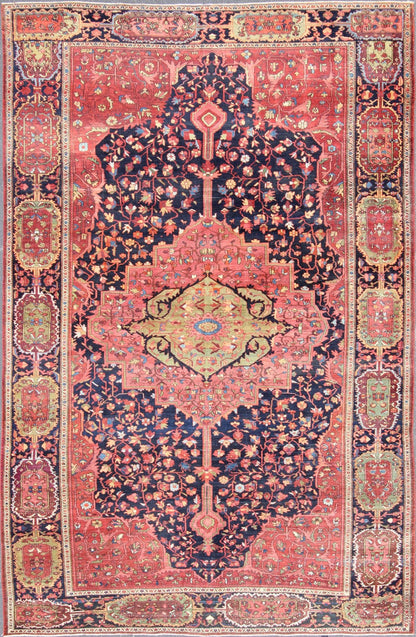 Antique Persian Feraghan Sarouk Rug in Indigo Blue, Rose and Green. Antique Persian Feraghan Sarouk Rug. Keivan Woven Arts / rug /VR - 3585, country of origin / type: Iran / Antique Persian Feraghan Sarouk , circa 1890. Measures: 9'2 x 13' ... - Keivan Woven ArtsVR - 3585 - 545Rug