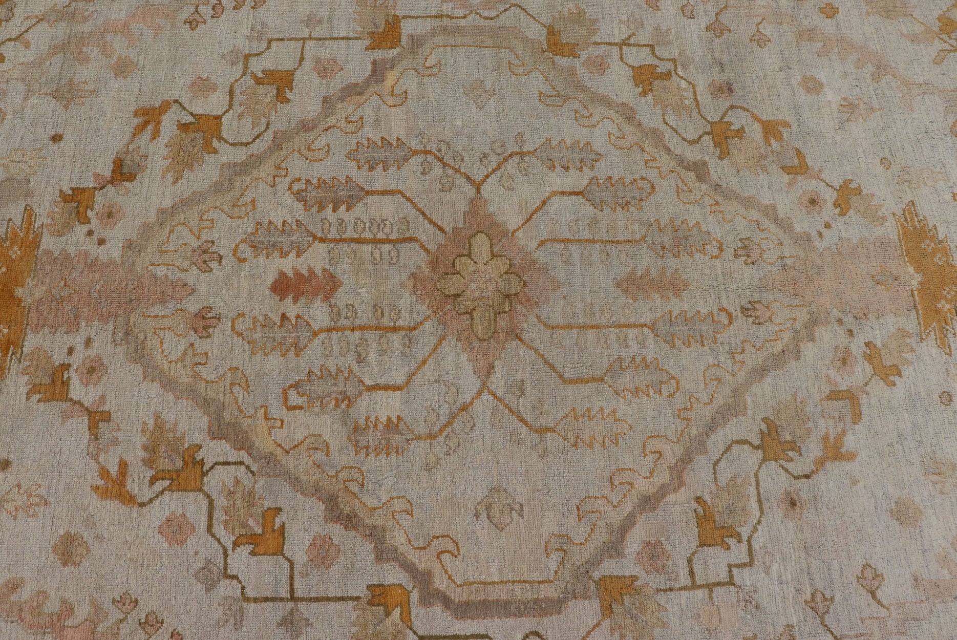 Remarkable Antique Turkish Oushak Carpet - The grand scale of this magnificent palace - sized antique Oushak is tempered only by its beautifully understated color palette. The open center field is presented in a luxurious pale ivory, richly complemented by... - Keivan Woven ArtsVR - 7984 - 299Rug