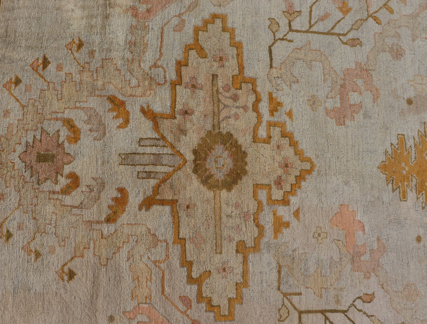 Remarkable Antique Turkish Oushak Carpet - The grand scale of this magnificent palace - sized antique Oushak is tempered only by its beautifully understated color palette. The open center field is presented in a luxurious pale ivory, richly complemented by... - Keivan Woven ArtsVR - 7984 - 299Rug