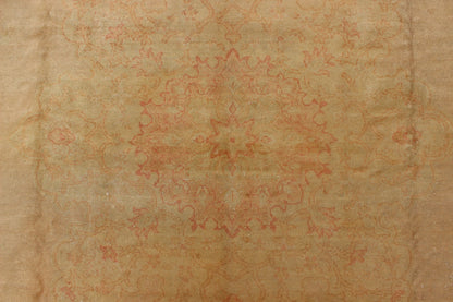 Antique Hand Knotted Borlu Oushak Rug In Soft Cream Goldish Tones Antique Borlu Oushakrug with a minimal center medallion design in light tones, circa 1910, Keivan Woven Arts / rug vr - 8561, country of origin / type: Turkey / Oushak, circa 1910.... - Keivan Woven ArtsVR - 8561 - 1720Rug