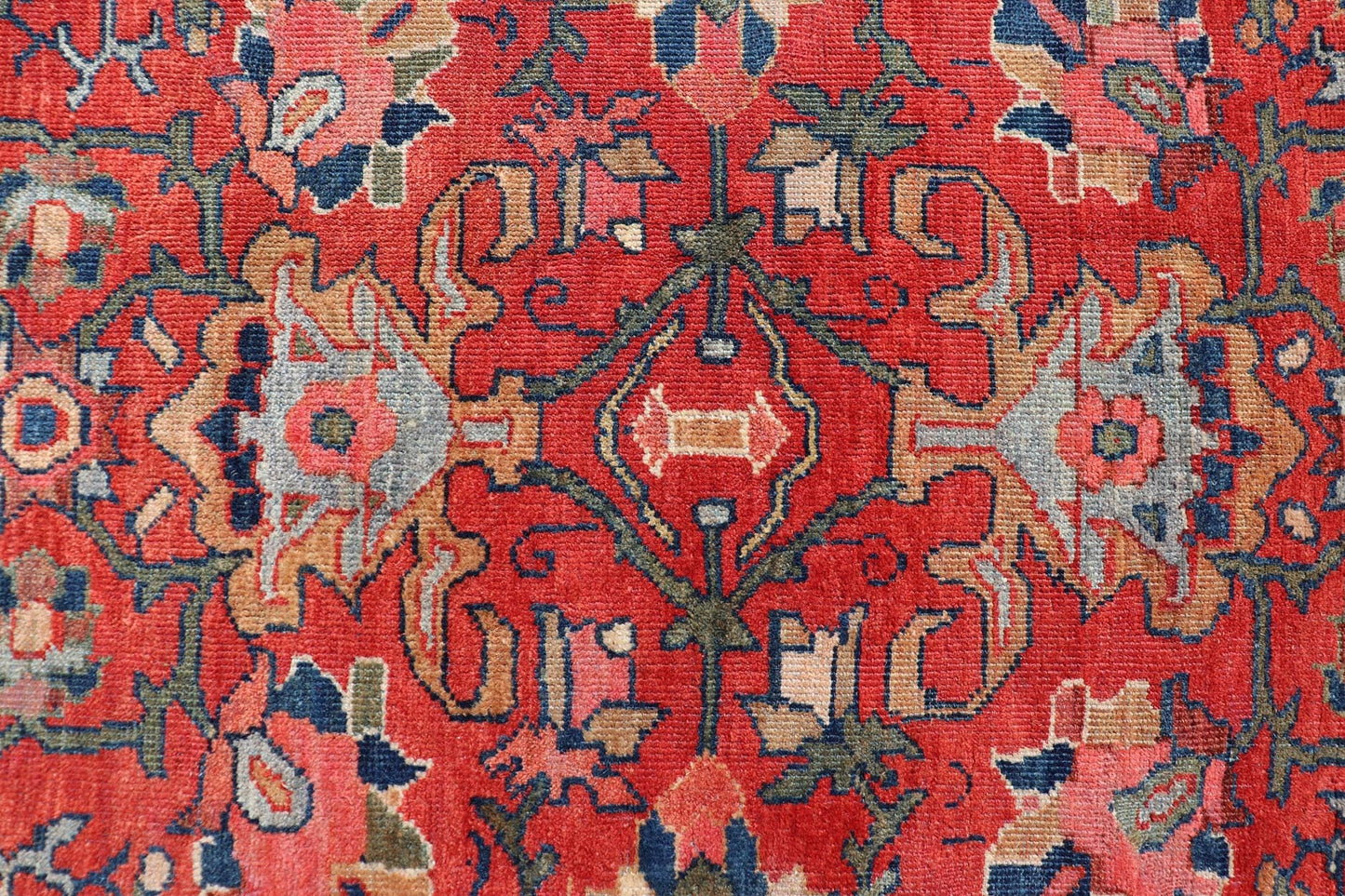 Large Antique Persian Sultanabad Rug - This large and inspiring Sultanabad from the turn of the century draws heavily on nature for its harmonious design. A luxurious field of soft tomato red contains a meticulous array of interconnected geomorphic flora... - Keivan Woven ArtsVR - 9004 - 349Rug