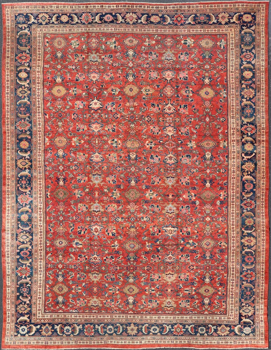 Large Antique Persian Sultanabad Rug - This large and inspiring Sultanabad from the turn of the century draws heavily on nature for its harmonious design. A luxurious field of soft tomato red contains a meticulous array of interconnected geomorphic flora... - Keivan Woven ArtsVR - 9004 - 349Rug