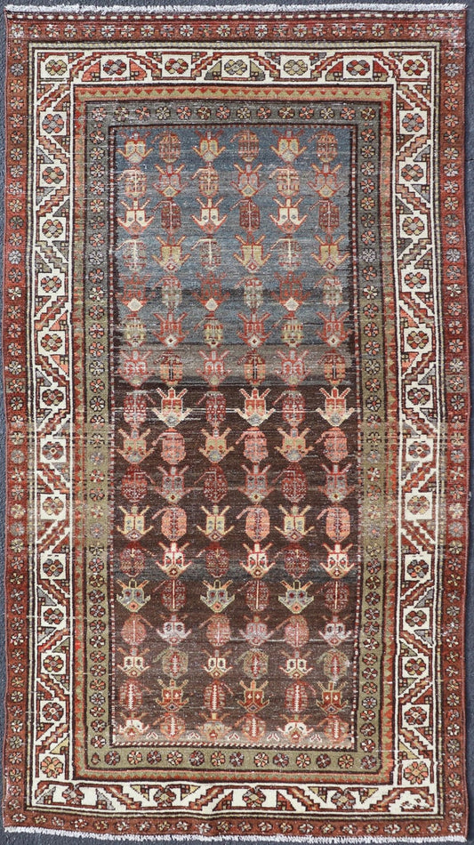 Antique Persian Hamadan Rug in Wool with All - Over Sub - Geometric Tribal Design. Keivan Woven Arts; rug W22 - 0101, country of origin / type: Iran / Hamadan, circa 1920. Measures: 3'7 x 7'3 This antique Persian Hamadan rug has been hand - knotted in w... - Keivan Woven ArtsW22 - 0101 - 18571Rug