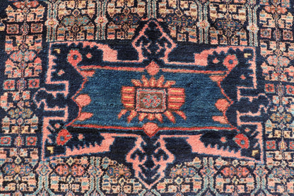 Antique Bibiakabad Rug with Layered Medallion and Geometric Design in Background Blue, dark blue, pink, and tan Bibiakabad antique rug Persian, Keivan Woven Arts / rug W22 - 0103, country of origin / type: Iran / Bibiakabad , circa 1920. ... - Keivan Woven ArtsW22 - 0103 - 18583Rug