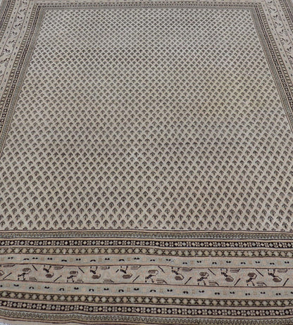 Minimalist Design vintage Persian Tabriz Rug with Muted Brown and Cream Tones. Persian rug with small repeating Mir design. Keivan Woven Arts / rug W22 - 0104, country of origin / type: Iran/ Tabriz, circa 1940. Persian Paisley design rug. vintage Persia... - Keivan Woven ArtsW22 - 0104 - 18589Rug