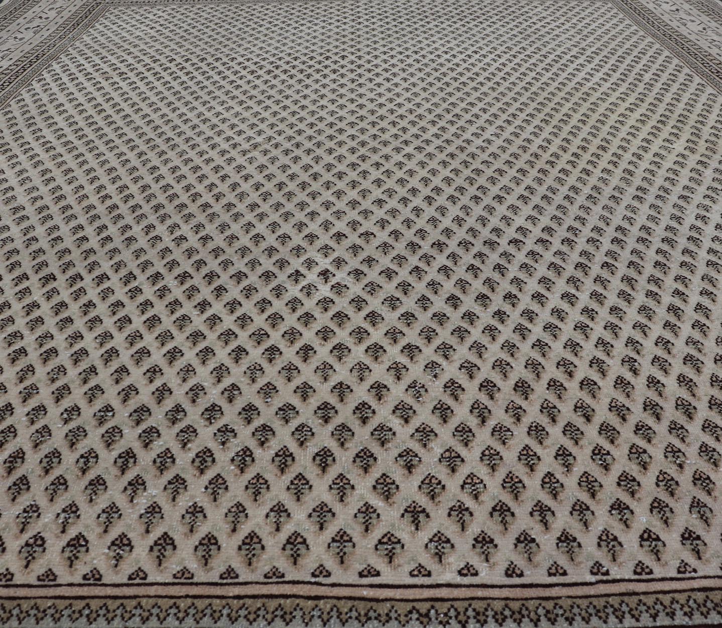 Minimalist Design vintage Persian Tabriz Rug with Muted Brown and Cream Tones. Persian rug with small repeating Mir design. Keivan Woven Arts / rug W22 - 0104, country of origin / type: Iran/ Tabriz, circa 1940. Persian Paisley design rug. vintage Persia... - Keivan Woven ArtsW22 - 0104 - 18589Rug