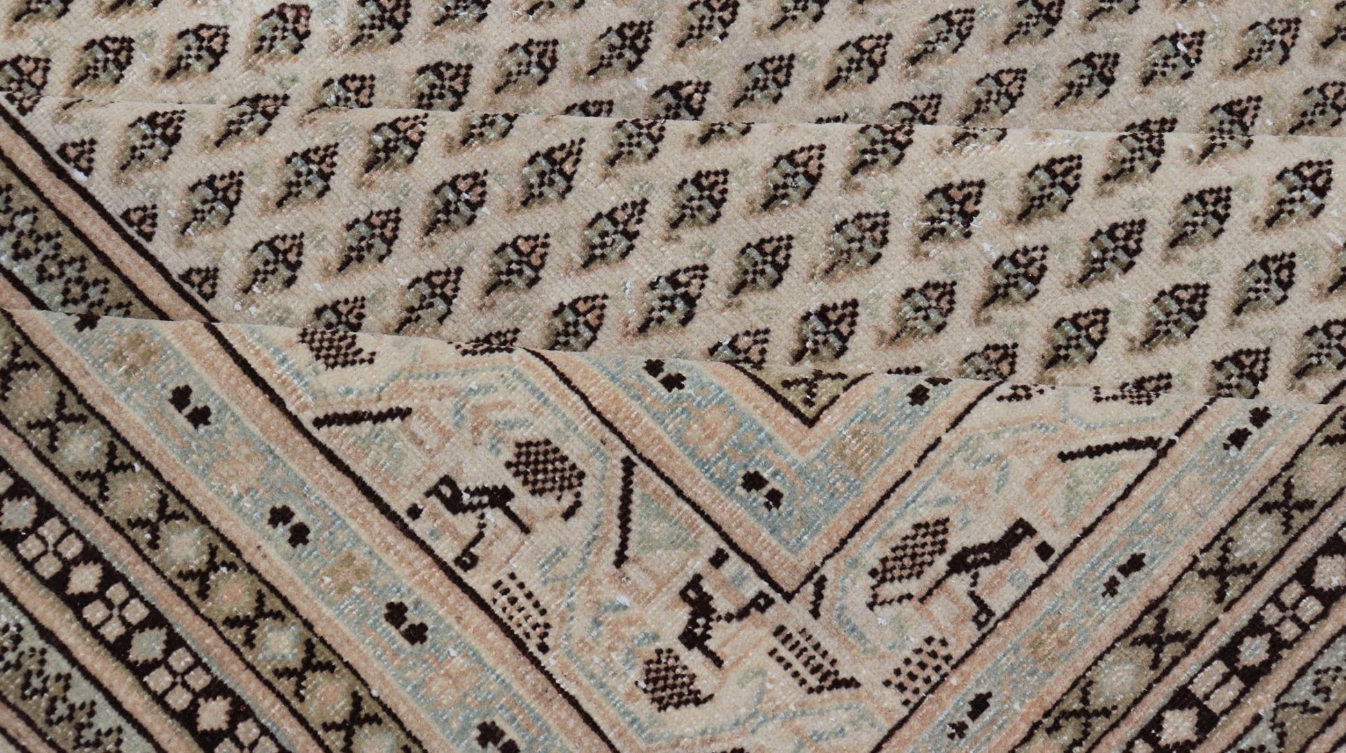 Minimalist Design vintage Persian Tabriz Rug with Muted Brown and Cream Tones. Persian rug with small repeating Mir design. Keivan Woven Arts / rug W22 - 0104, country of origin / type: Iran/ Tabriz, circa 1940. Persian Paisley design rug. vintage Persia... - Keivan Woven ArtsW22 - 0104 - 18589Rug