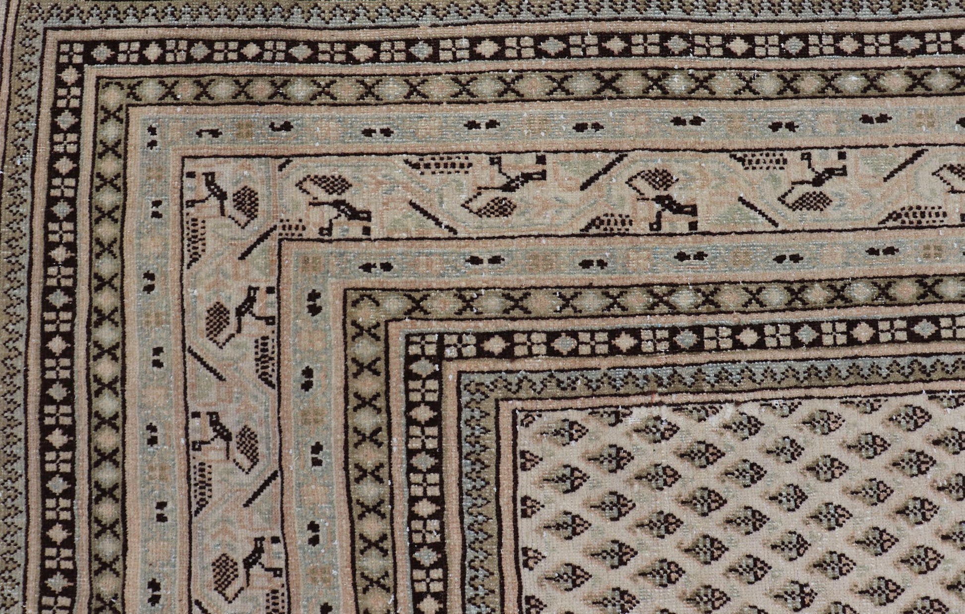 Minimalist Design vintage Persian Tabriz Rug with Muted Brown and Cream Tones. Persian rug with small repeating Mir design. Keivan Woven Arts / rug W22 - 0104, country of origin / type: Iran/ Tabriz, circa 1940. Persian Paisley design rug. vintage Persia... - Keivan Woven ArtsW22 - 0104 - 18589Rug