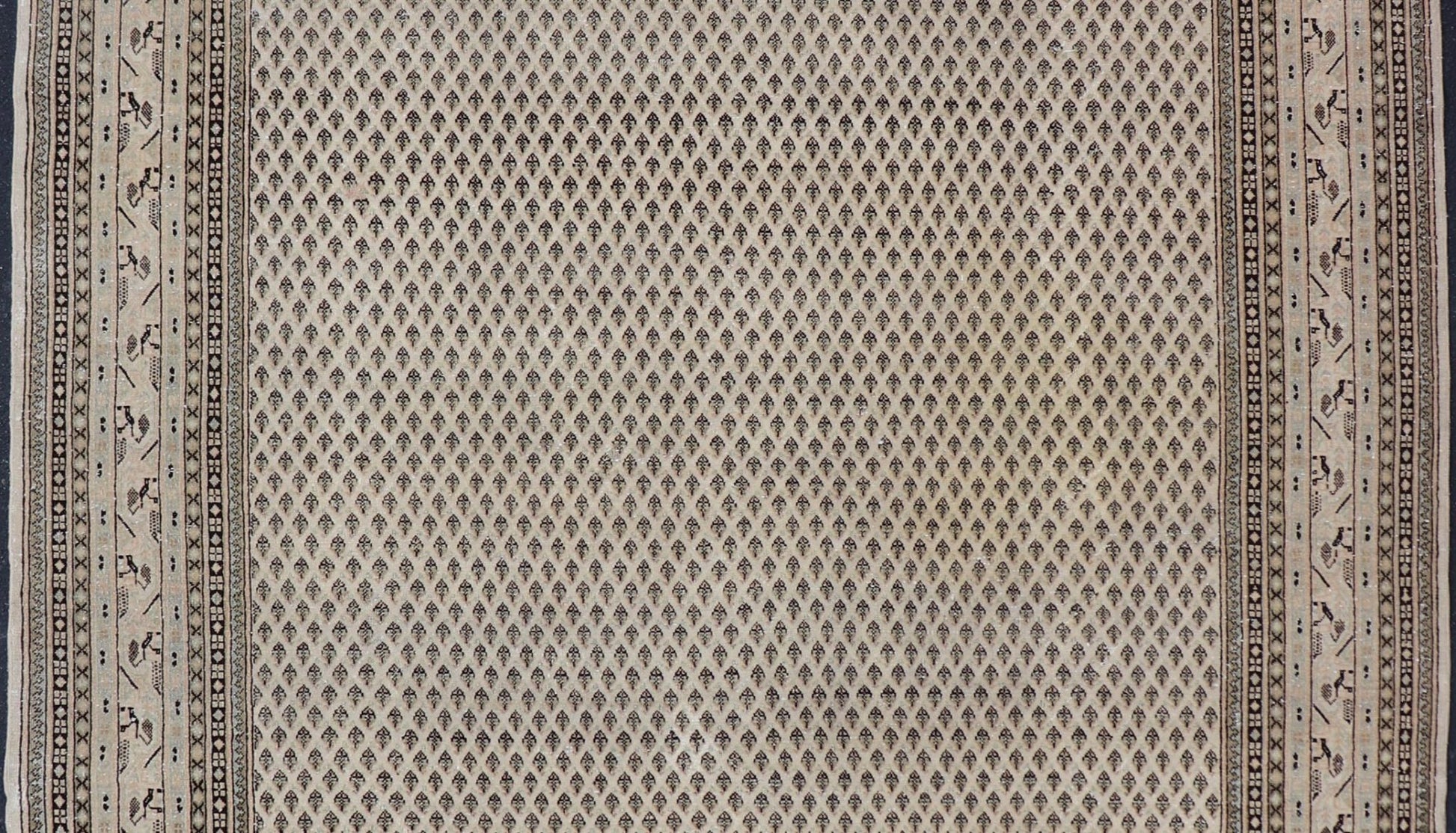 Minimalist Design vintage Persian Tabriz Rug with Muted Brown and Cream Tones. Persian rug with small repeating Mir design. Keivan Woven Arts / rug W22 - 0104, country of origin / type: Iran/ Tabriz, circa 1940. Persian Paisley design rug. vintage Persia... - Keivan Woven ArtsW22 - 0104 - 18589Rug