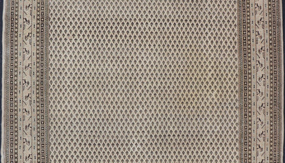 Minimalist Design vintage Persian Tabriz Rug with Muted Brown and Cream Tones. Persian rug with small repeating Mir design. Keivan Woven Arts / rug W22 - 0104, country of origin / type: Iran/ Tabriz, circa 1940. Persian Paisley design rug. vintage Persia... - Keivan Woven ArtsW22 - 0104 - 18589Rug
