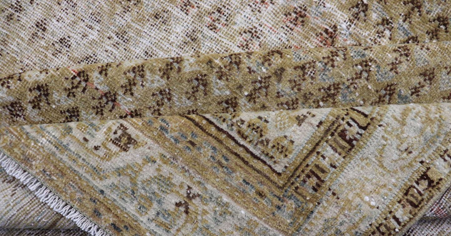 Antique Saraband Persian Rug with Small Paisley in chartreuse yellow Background. Distressed Antique Saraband Persian Rug with Small Paisley in chartreuse yellow Background. Keivan Woven Arts / rug W22 - 0105, country of origin / type: Iran / Sar... - Keivan Woven ArtsW22 - 0105 - 18595