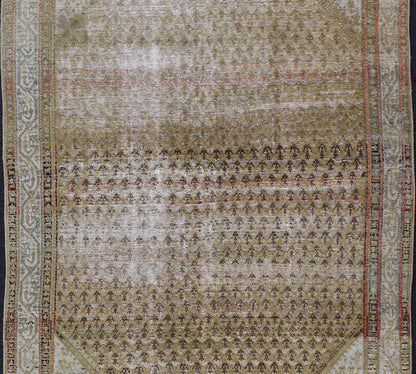 Antique Saraband Persian Rug with Small Paisley in chartreuse yellow Background. Distressed Antique Saraband Persian Rug with Small Paisley in chartreuse yellow Background. Keivan Woven Arts / rug W22 - 0105, country of origin / type: Iran / Sar... - Keivan Woven ArtsW22 - 0105 - 18595