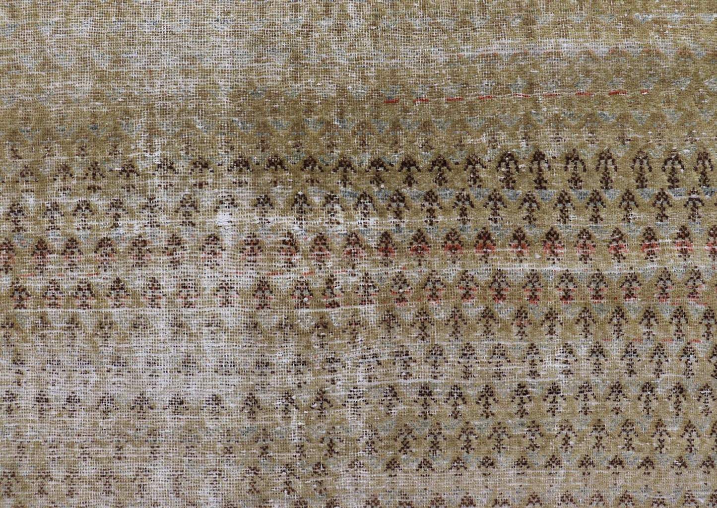 Antique Saraband Persian Rug with Small Paisley in chartreuse yellow Background. Distressed Antique Saraband Persian Rug with Small Paisley in chartreuse yellow Background. Keivan Woven Arts / rug W22 - 0105, country of origin / type: Iran / Sar... - Keivan Woven ArtsW22 - 0105 - 18595