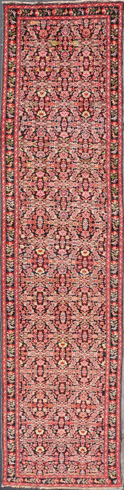 Colorful Jewel - Toned Antique Caucasian Karabagh Runner with All - Over Herati design Background and rose border. Caucasian runner, antique runner, antique Caucasian runner, antique Karabagh runner. Colorful jewel - toned antique Caucasian Karabagh ... - Keivan Woven ArtsW22 - 0201 - 19082Rug