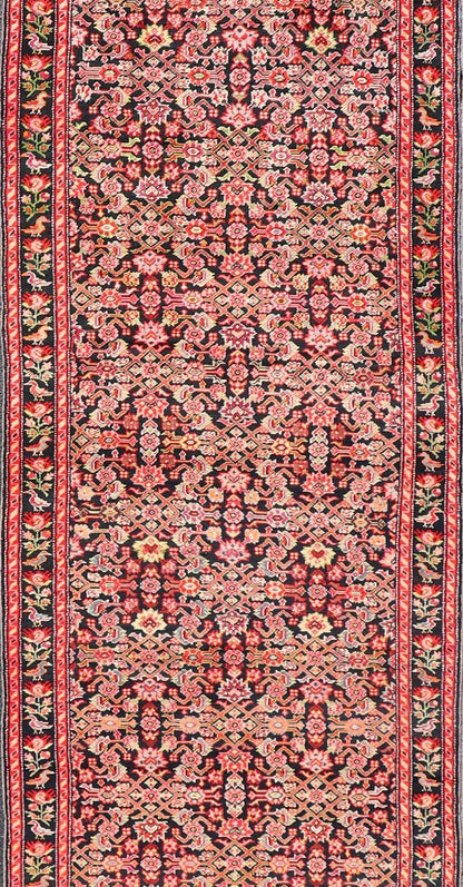 Colorful Jewel - Toned Antique Caucasian Karabagh Runner with All - Over Herati design Background and rose border. Caucasian runner, antique runner, antique Caucasian runner, antique Karabagh runner. Colorful jewel - toned antique Caucasian Karabagh ... - Keivan Woven ArtsW22 - 0201 - 19082Rug