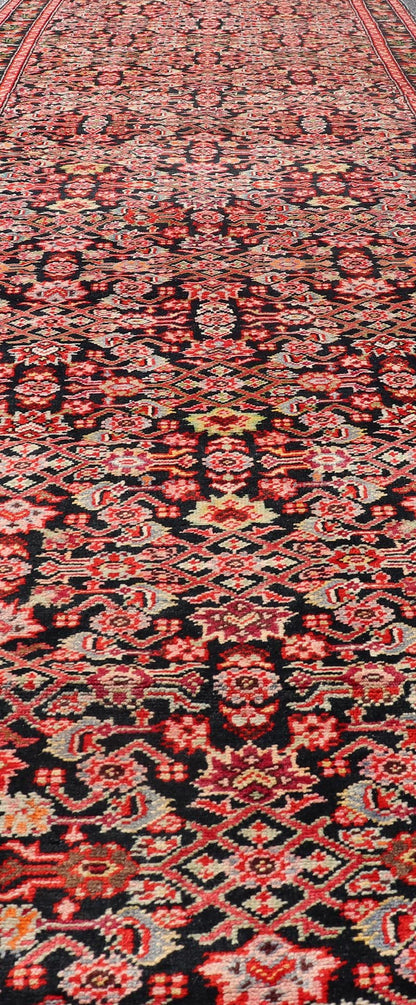 Colorful Jewel - Toned Antique Caucasian Karabagh Runner with All - Over Herati design Background and rose border. Caucasian runner, antique runner, antique Caucasian runner, antique Karabagh runner. Colorful jewel - toned antique Caucasian Karabagh ... - Keivan Woven ArtsW22 - 0201 - 19082Rug