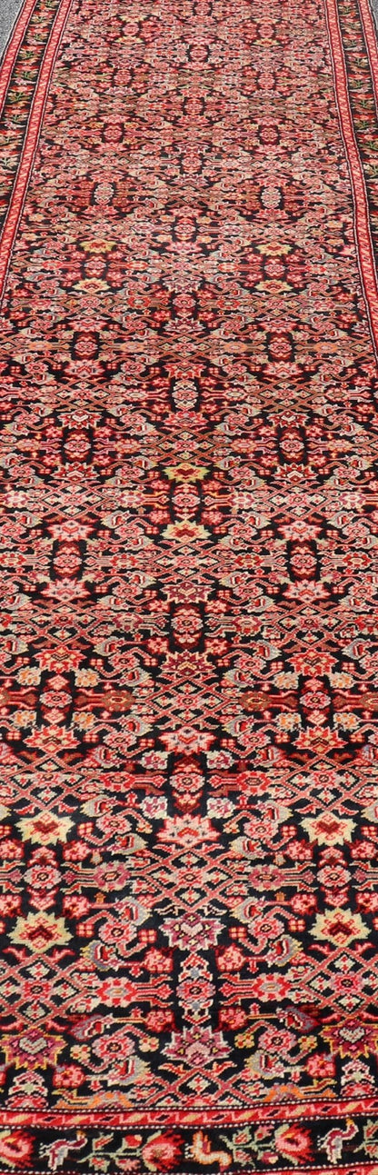 Colorful Jewel - Toned Antique Caucasian Karabagh Runner with All - Over Herati design Background and rose border. Caucasian runner, antique runner, antique Caucasian runner, antique Karabagh runner. Colorful jewel - toned antique Caucasian Karabagh ... - Keivan Woven ArtsW22 - 0201 - 19082Rug