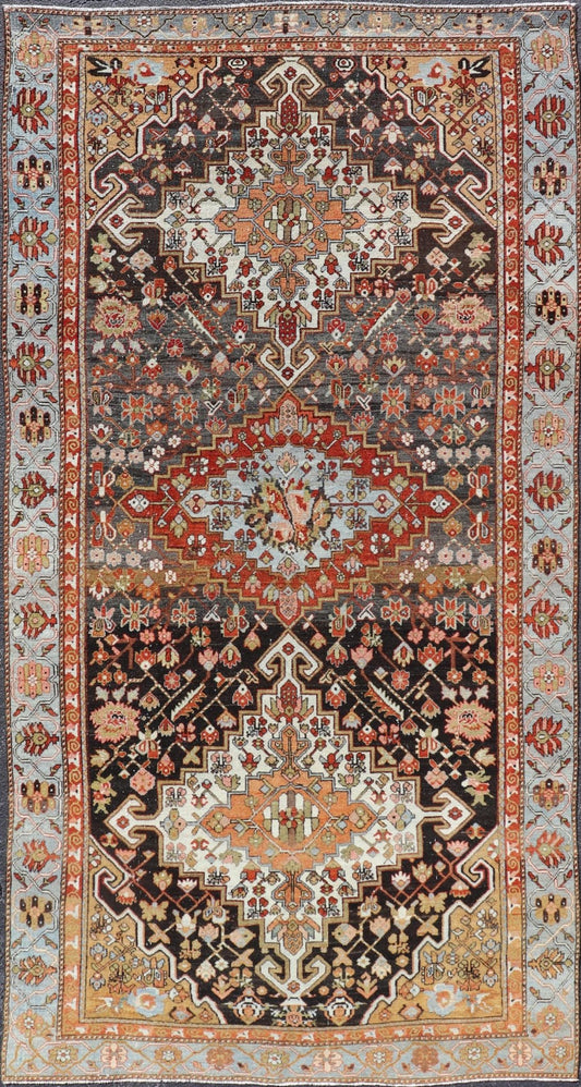 Antique Persian Tribal Design Bakhtiari Rug in Multi Colors Keivan Woven Arts. Keivan Woven Arts / rug W22 - 0202, country of origin / type: Iran / Bakhtiari, circa 1900 Measures: 6'0 x 12'0 Persian Bakhtiari rugs are in fact tribal pieces tha... - Keivan Woven ArtsW22 - 0202 - 19226