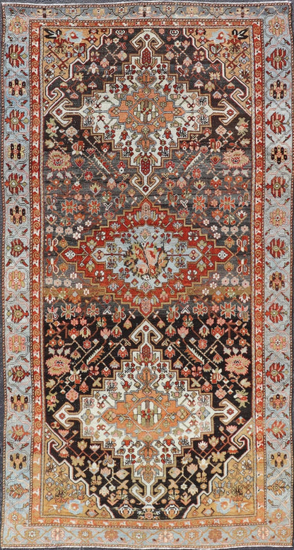 Antique Persian Tribal Design Bakhtiari Rug in Multi Colors Keivan Woven Arts. Keivan Woven Arts / rug W22 - 0202, country of origin / type: Iran / Bakhtiari, circa 1900 Measures: 6'0 x 12'0 Persian Bakhtiari rugs are in fact tribal pieces tha... - Keivan Woven ArtsW22 - 0202 - 19226Rug