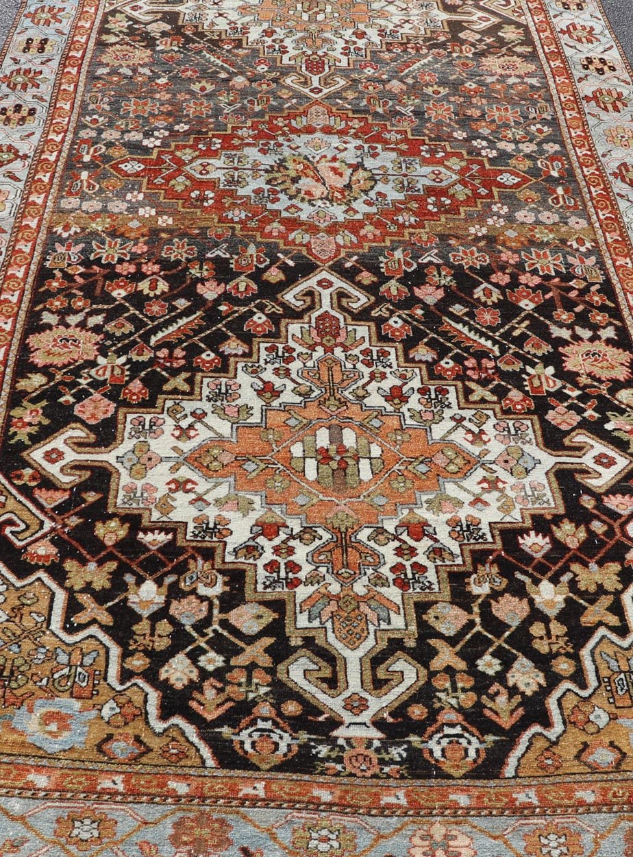 Antique Persian Tribal Design Bakhtiari Rug in Multi Colors Keivan Woven Arts. Keivan Woven Arts / rug W22 - 0202, country of origin / type: Iran / Bakhtiari, circa 1900 Measures: 6'0 x 12'0 Persian Bakhtiari rugs are in fact tribal pieces tha... - Keivan Woven ArtsW22 - 0202 - 19226Rug