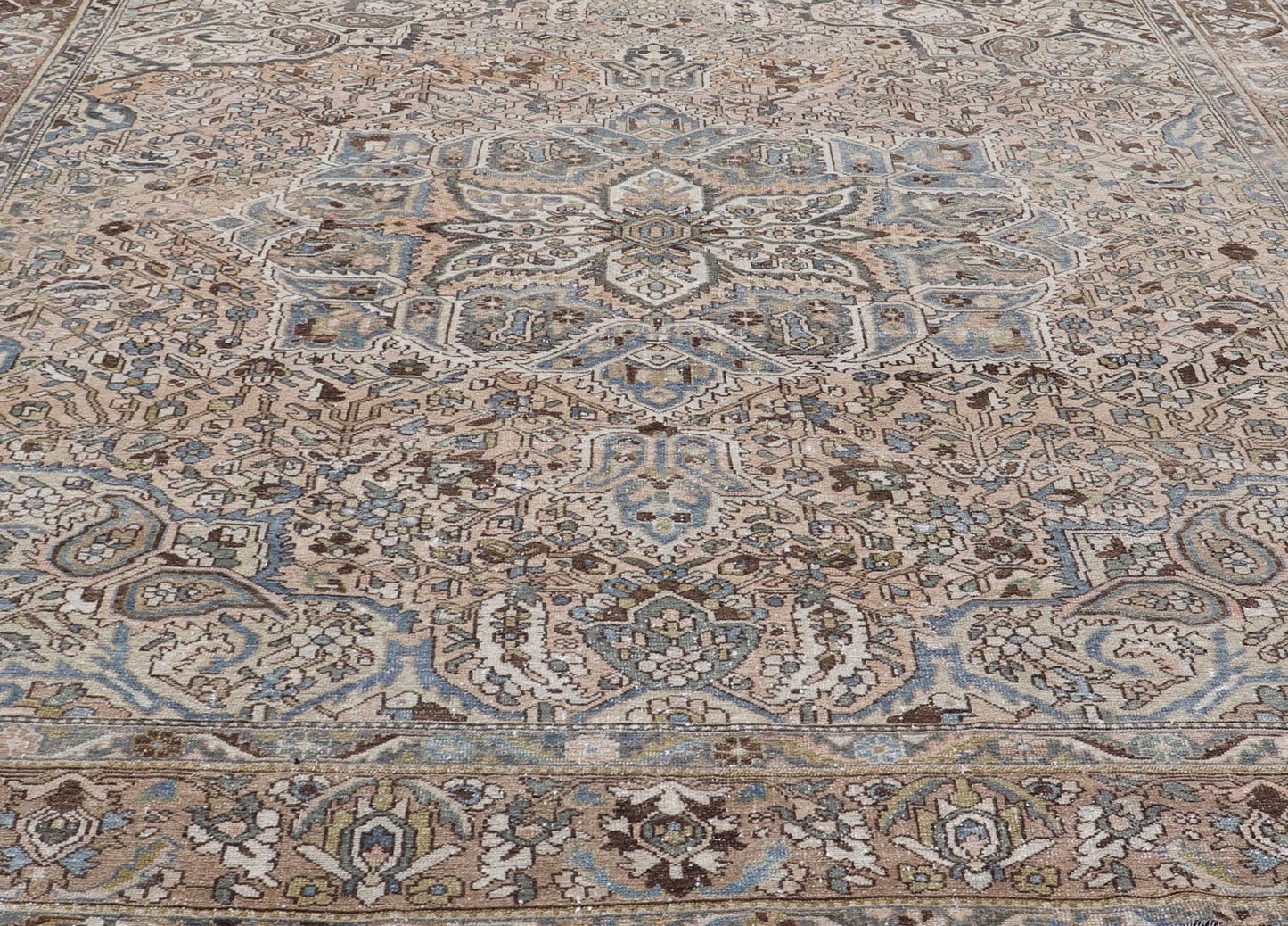 Square Antique Persian Bakhtiari Rug with Large Ornate Central Medallion Design. Keivan Woven Arts / Rug/W22 - 0206, antique Bakhtiari Mid - 20th Century Origin / Iran , Square rug, squared rug. Measures: 12'4 x 12'6 This multicolored Persia... - Keivan Woven ArtsW22 - 0206 - 19280