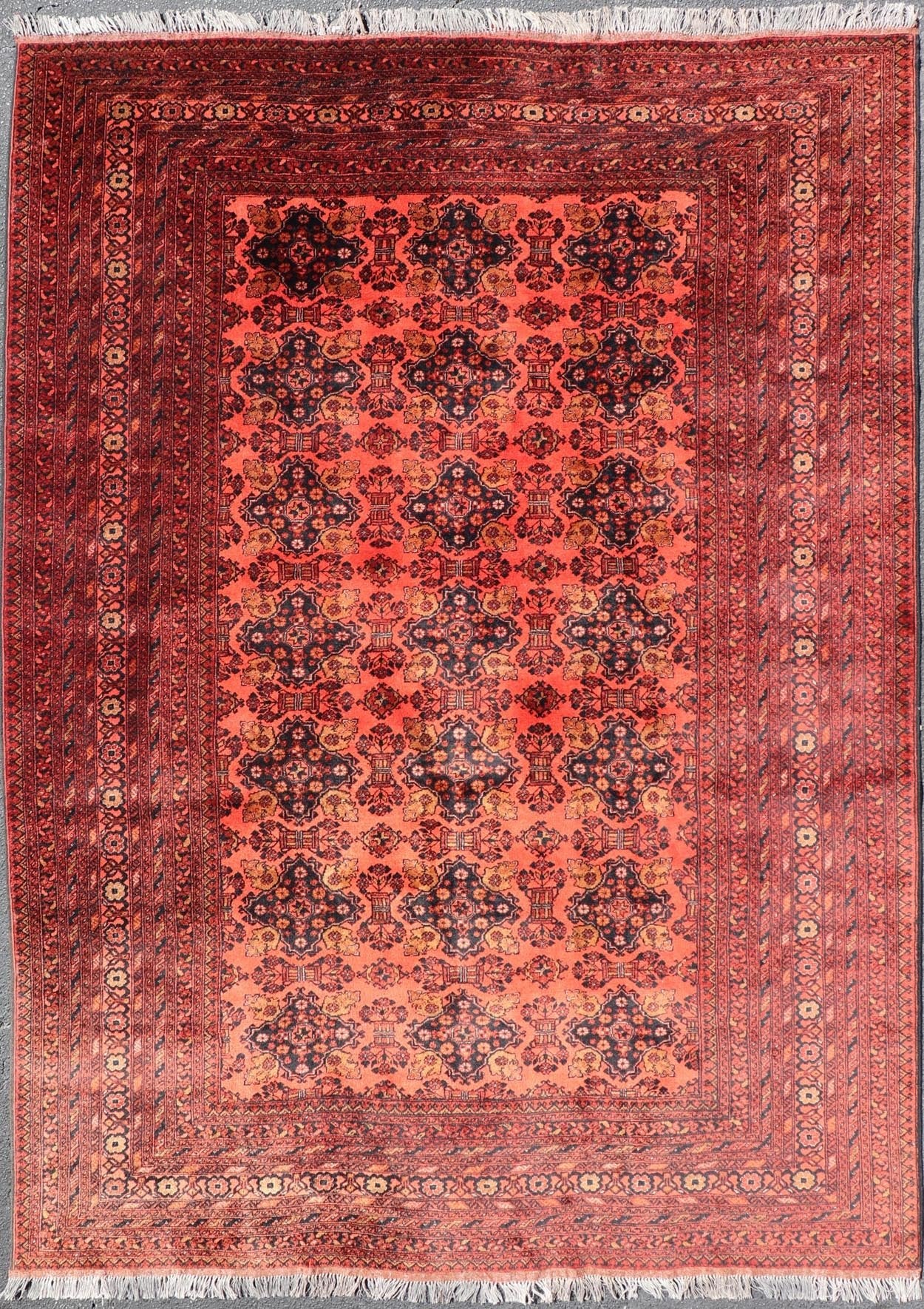 Measures: 6'8 x 9'5. Vintage Hand Knotted Tukomen Ersari Rug in Red Background With Gul Design. Keivan Woven Arts; rug W22 - 0207, country of origin / type: Turkestan / Ersari, circa 1950s. Vintage Ersari This Ersari rug has been hand - knott... - Keivan Woven ArtsW22 - 0207 - 19286Rug