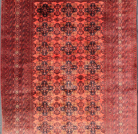 Measures: 6'8 x 9'5. Vintage Hand Knotted Tukomen Ersari Rug in Red Background With Gul Design. Keivan Woven Arts; rug W22 - 0207, country of origin / type: Turkestan / Ersari, circa 1950s. Vintage Ersari This Ersari rug has been hand - knott... - Keivan Woven ArtsW22 - 0207 - 19286Rug
