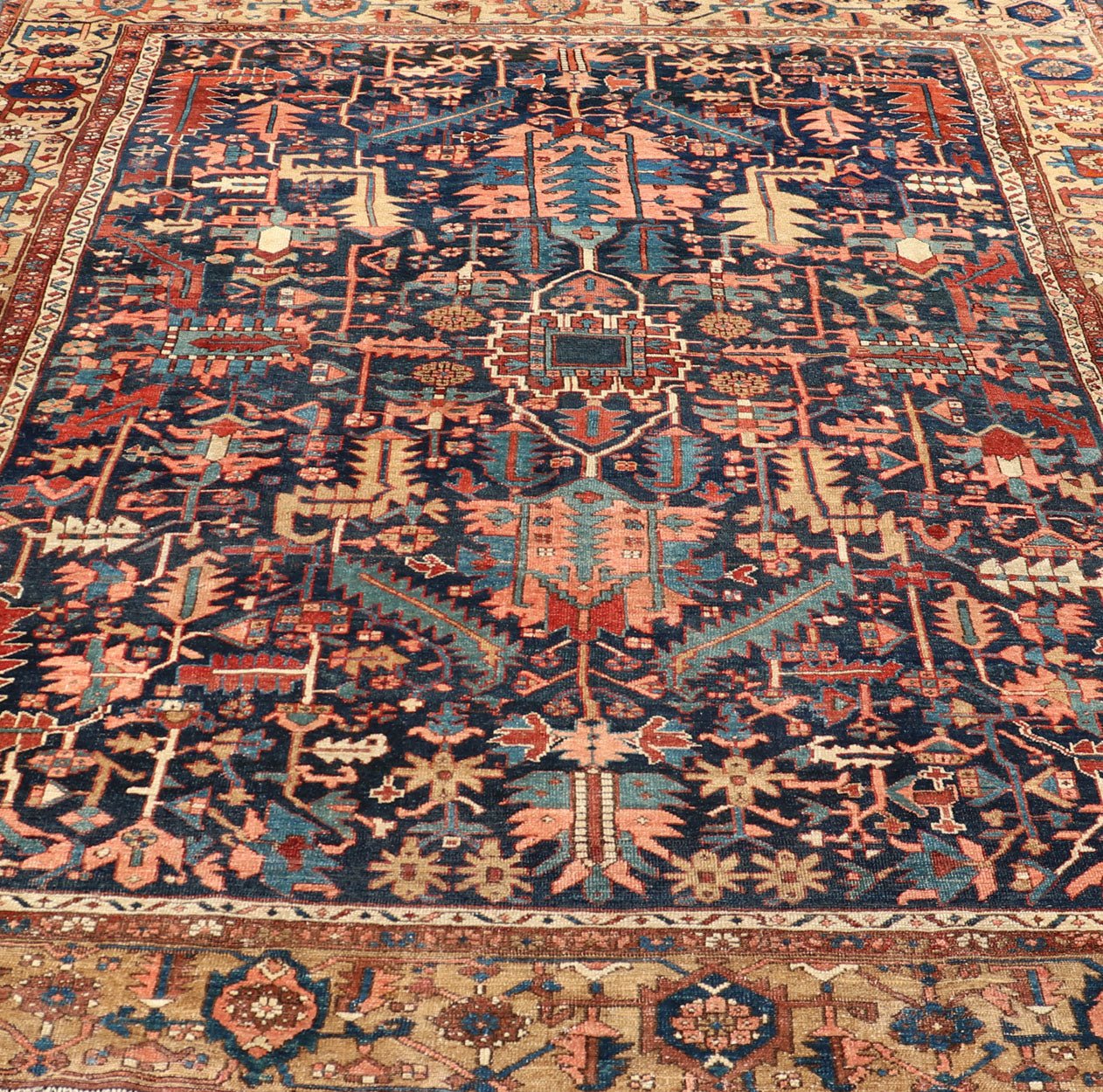 Colorful Antique Persian Serapi with All - Over Geometric Design On Blue Field & Yellow Antique Persian Serapi rug with all - over geometric design. Keivan Woven Arts/Rug / W22 - 0208, country of origin / type: Iran /Serapi, circa 1900. Antique Heriz,... - Keivan Woven ArtsW22 - 0208 - 19292Rug