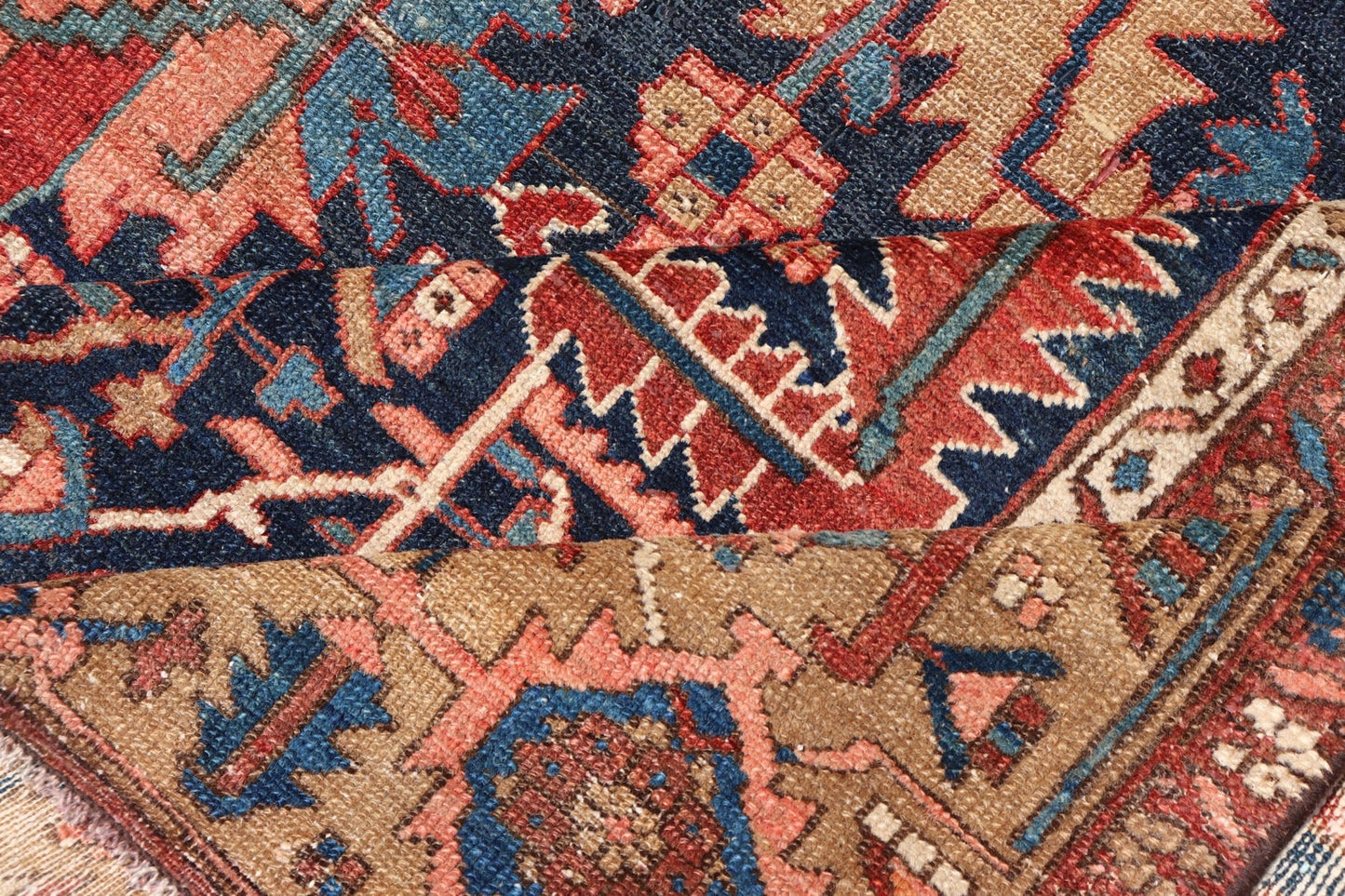 Colorful Antique Persian Serapi with All - Over Geometric Design On Blue Field & Yellow Antique Persian Serapi rug with all - over geometric design. Keivan Woven Arts/Rug / W22 - 0208, country of origin / type: Iran /Serapi, circa 1900. Antique Heriz,... - Keivan Woven ArtsW22 - 0208 - 19292Rug