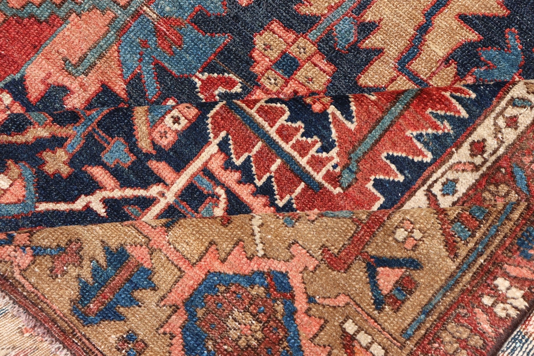 Colorful Antique Persian Serapi with All - Over Geometric Design On Blue Field & Yellow Antique Persian Serapi rug with all - over geometric design. Keivan Woven Arts/Rug / W22 - 0208, country of origin / type: Iran /Serapi, circa 1900. Antique Heriz,... - Keivan Woven ArtsW22 - 0208 - 19292Rug