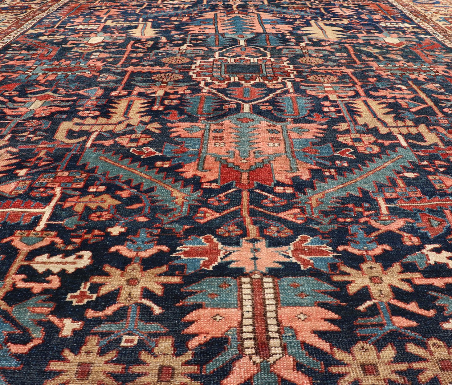 Colorful Antique Persian Serapi with All - Over Geometric Design On Blue Field & Yellow Antique Persian Serapi rug with all - over geometric design. Keivan Woven Arts/Rug / W22 - 0208, country of origin / type: Iran /Serapi, circa 1900. Antique Heriz,... - Keivan Woven ArtsW22 - 0208 - 19292Rug
