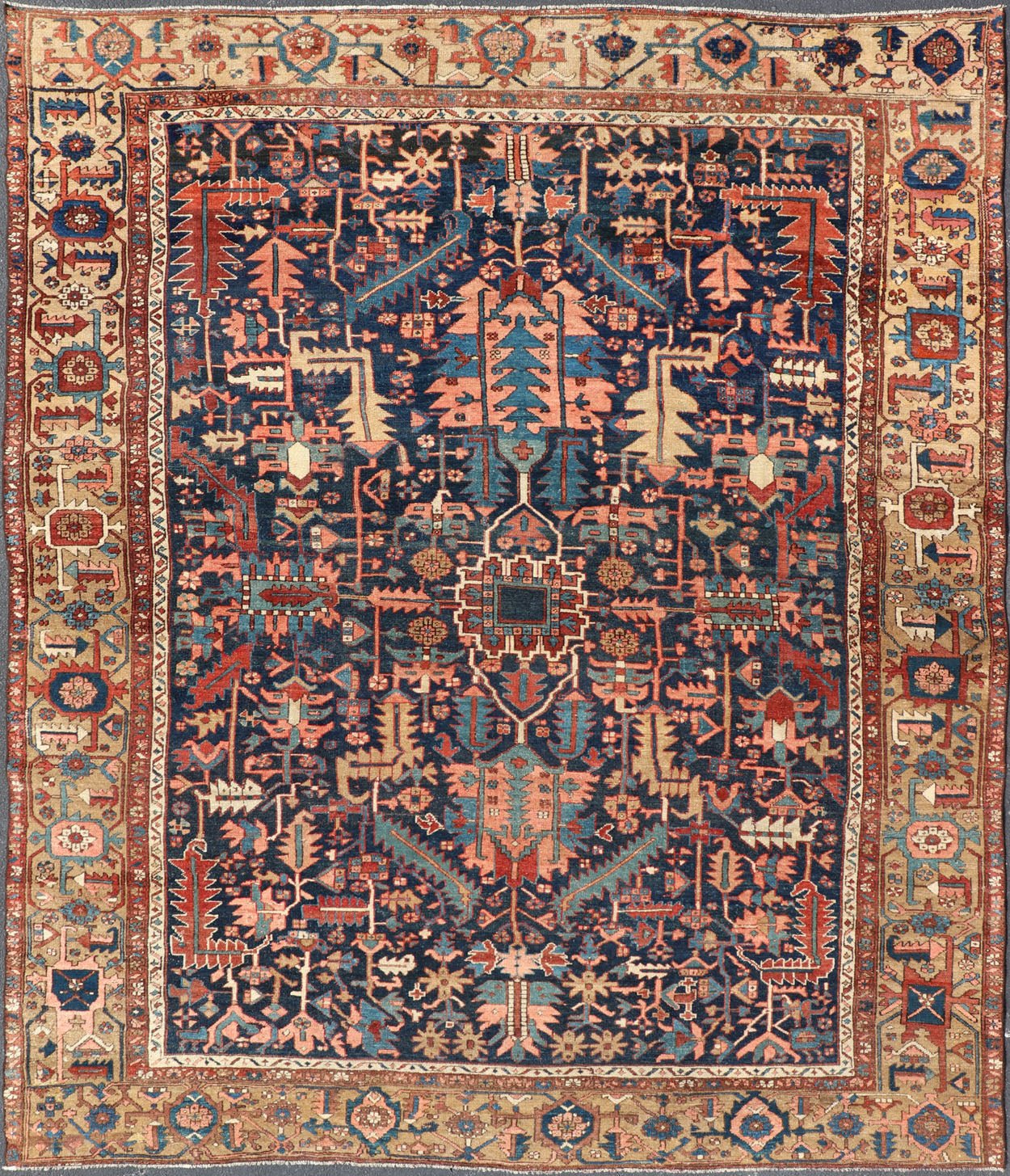 Colorful Antique Persian Serapi with All - Over Geometric Design On Blue Field & Yellow Antique Persian Serapi rug with all - over geometric design. Keivan Woven Arts/Rug / W22 - 0208, country of origin / type: Iran /Serapi, circa 1900. Antique Heriz,... - Keivan Woven ArtsW22 - 0208 - 19292Rug