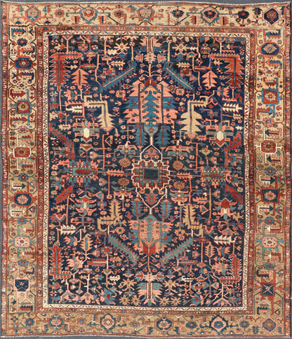 Colorful Antique Persian Serapi with All - Over Geometric Design On Blue Field & Yellow Antique Persian Serapi rug with all - over geometric design. Keivan Woven Arts/Rug / W22 - 0208, country of origin / type: Iran /Serapi, circa 1900. Antique Heriz,... - Keivan Woven ArtsW22 - 0208 - 19292Rug