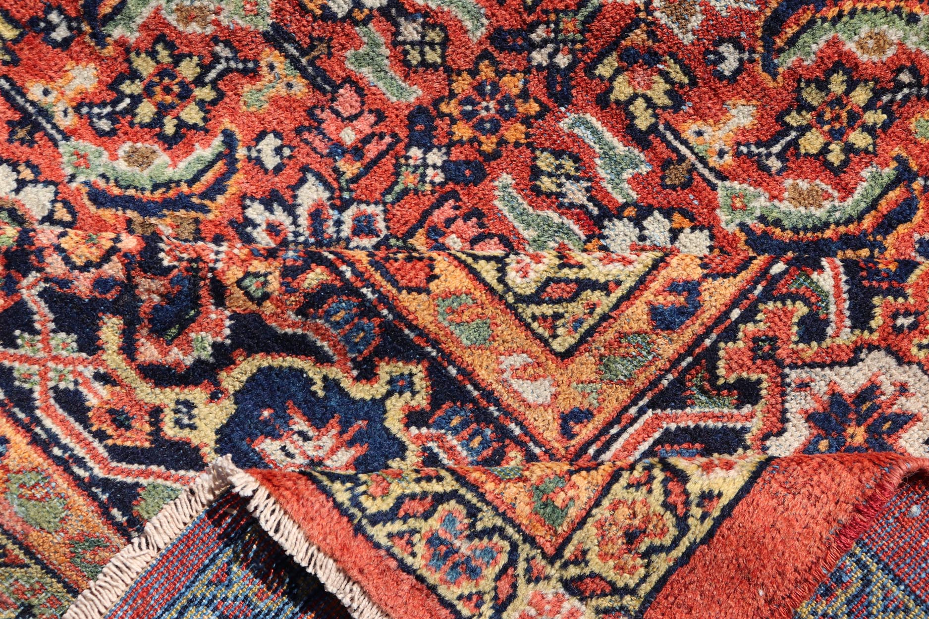 Palace Size Antique Persian Sultanabad Rug in Shades of Red, Blue, Orange, Green. Keivan Woven Arts / rug W22 - 0301 - 15493, country of origin / type: Iran / Sultanabad, circa 1910. Measures: 12'9 x 20'3 This sumptuous early 20th century antique Pe... - Keivan Woven ArtsW22 - 0301 - 15493 - 19316Rug