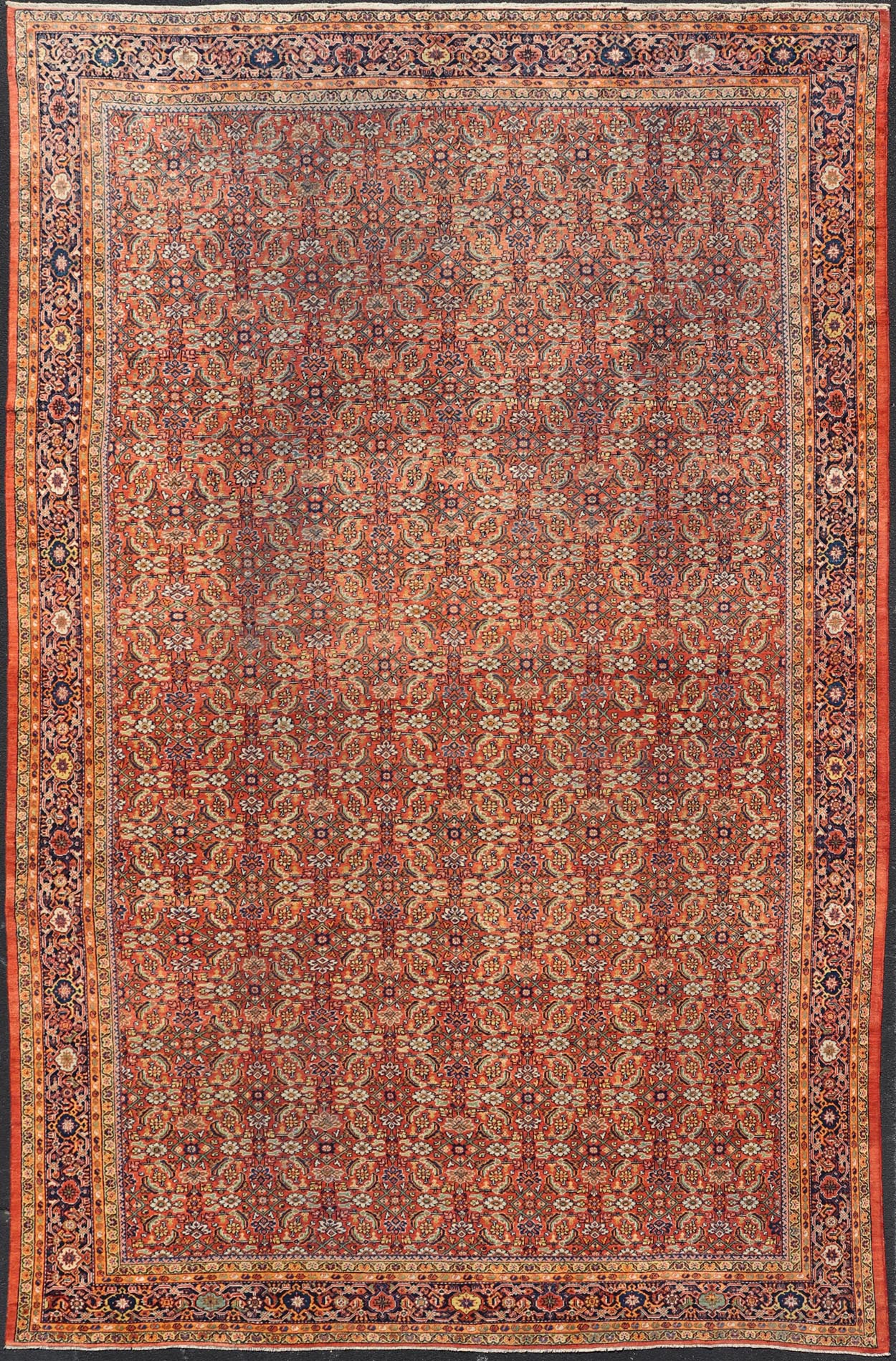 Palace Size Antique Persian Sultanabad Rug in Shades of Red, Blue, Orange, Green. Keivan Woven Arts / rug W22 - 0301 - 15493, country of origin / type: Iran / Sultanabad, circa 1910. Measures: 12'9 x 20'3 This sumptuous early 20th century antique Pe... - Keivan Woven ArtsW22 - 0301 - 15493 - 19316Rug