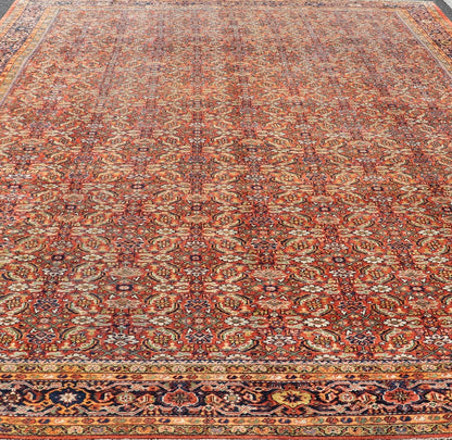 Palace Size Antique Persian Sultanabad Rug in Shades of Red, Blue, Orange, Green. Keivan Woven Arts / rug W22 - 0301 - 15493, country of origin / type: Iran / Sultanabad, circa 1910. Measures: 12'9 x 20'3 This sumptuous early 20th century antique Pe... - Keivan Woven ArtsW22 - 0301 - 15493 - 19316Rug