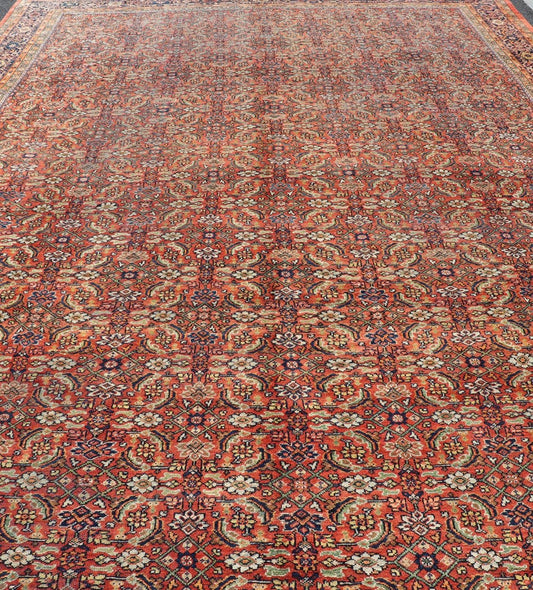 Palace Size Antique Persian Sultanabad Rug in Shades of Red, Blue, Orange, Green. Keivan Woven Arts / rug W22 - 0301 - 15493, country of origin / type: Iran / Sultanabad, circa 1910. Measures: 12'9 x 20'3 This sumptuous early 20th century antique Pe... - Keivan Woven ArtsW22 - 0301 - 15493 - 19316Rug