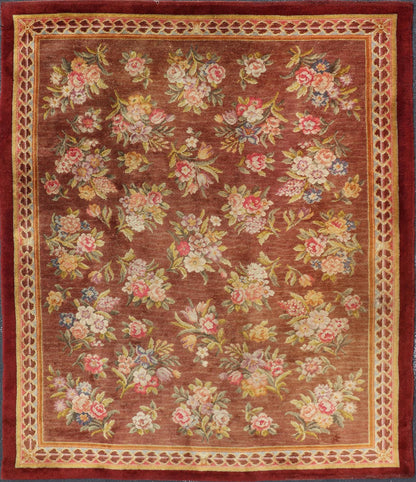 Antique Hand Knotted European Savonnerie Rug in Wool with Floral Design This antique French Savonnerie was in the Windcrofte house, the home of Robert Woodruff, the Coca Cola Magnate, and his wife Nell Woodruff. The rug sat in their upper landi... - Keivan Woven ArtsW22 - 0302 - 19322