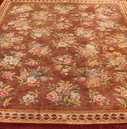 Antique Hand Knotted European Savonnerie Rug in Wool with Floral Design This antique French Savonnerie was in the Windcrofte house, the home of Robert Woodruff, the Coca Cola Magnate, and his wife Nell Woodruff. The rug sat in their upper landi... - Keivan Woven ArtsW22 - 0302 - 19322Rug