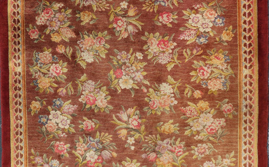 Antique Hand Knotted European Savonnerie Rug in Wool with Floral Design This antique French Savonnerie was in the Windcrofte house, the home of Robert Woodruff, the Coca Cola Magnate, and his wife Nell Woodruff. The rug sat in their upper landi... - Keivan Woven ArtsW22 - 0302 - 19322Rug