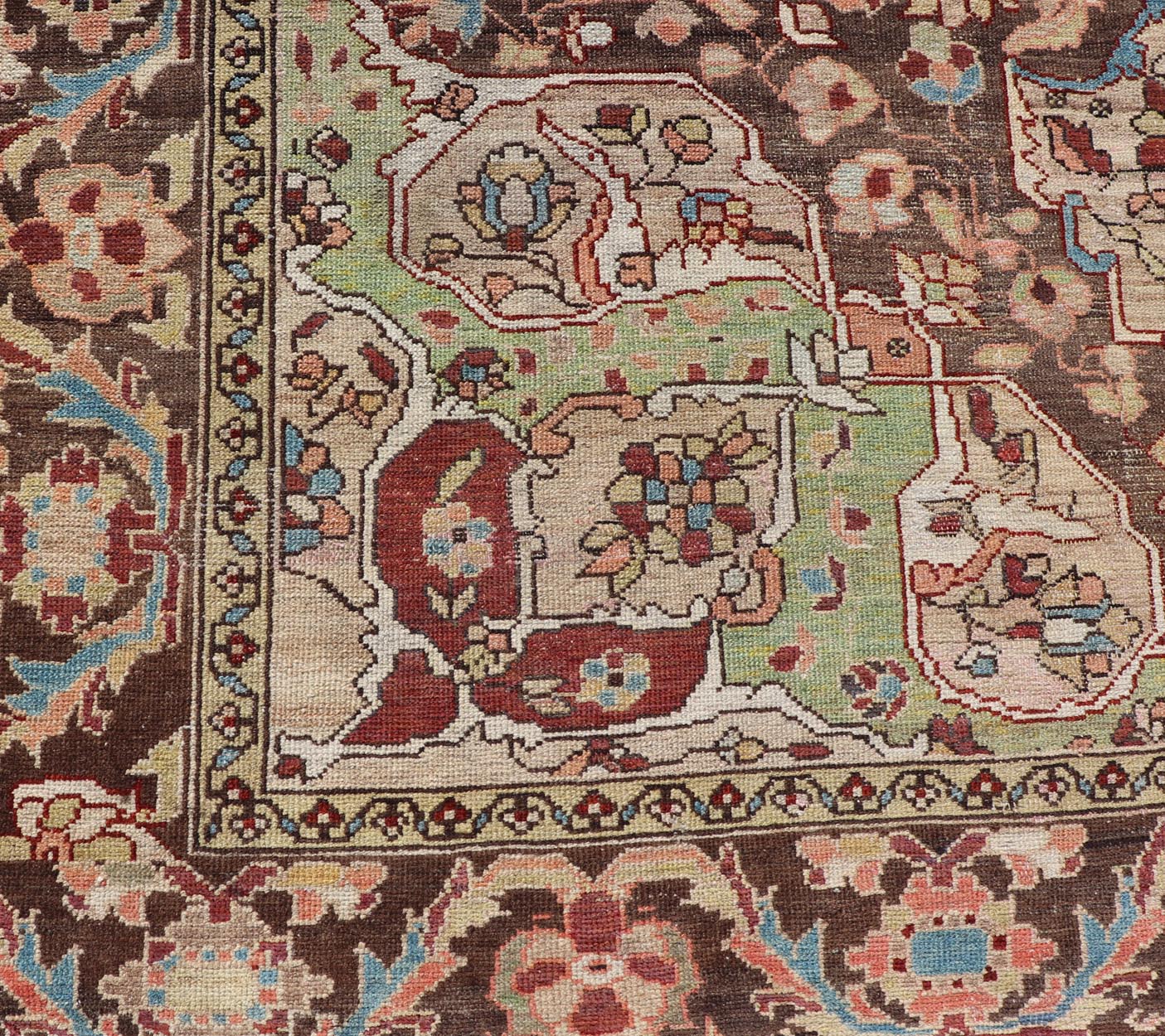 Antique Persian Malayer Gallery Rug with Large Floral Medallion With Soft Colors. Keivan Woven Arts / rug W22 - 0402 - 15478, country of origin / type: Iran / Malayer, circa 1920. Measures: 6'8 x 12'9 This multicolored Antique Persian Malayer wide g... - Keivan Woven ArtsW22 - 0402 - 15478 - 20091Rug