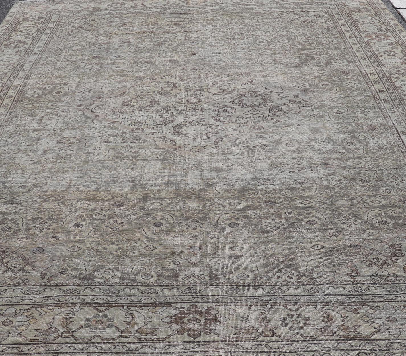Cream, Taupe, and Brown Antique Persian Sultanabad Rug with Floral Design. Keivan Woven Arts / rug W22 - 0404 - 15491, country of origin / type: Iran / Sultanabad - Mahal, circa 1910. Measures: 11'1 x 15'6 This antique Persian Mahal rug, circa early ... - Keivan Woven ArtsW22 - 0404 - 15491 - 20103