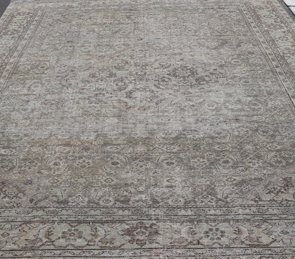 Cream, Taupe, and Brown Antique Persian Sultanabad Rug with Floral Design. Keivan Woven Arts / rug W22 - 0404 - 15491, country of origin / type: Iran / Sultanabad - Mahal, circa 1910. Measures: 11'1 x 15'6 This antique Persian Mahal rug, circa early ... - Keivan Woven ArtsW22 - 0404 - 15491 - 20103