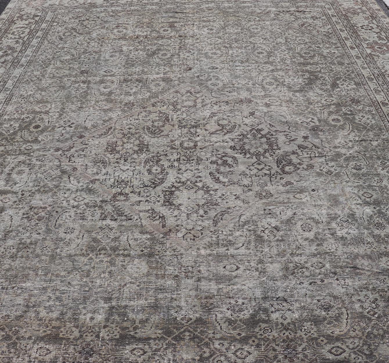 Cream, Taupe, and Brown Antique Persian Sultanabad Rug with Floral Design. Keivan Woven Arts / rug W22 - 0404 - 15491, country of origin / type: Iran / Sultanabad - Mahal, circa 1910. Measures: 11'1 x 15'6 This antique Persian Mahal rug, circa early ... - Keivan Woven ArtsW22 - 0404 - 15491 - 20103