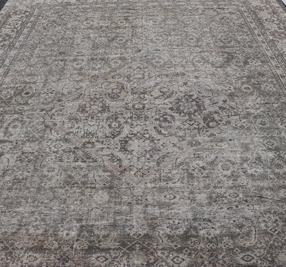 Cream, Taupe, and Brown Antique Persian Sultanabad Rug with Floral Design. Keivan Woven Arts / rug W22 - 0404 - 15491, country of origin / type: Iran / Sultanabad - Mahal, circa 1910. Measures: 11'1 x 15'6 This antique Persian Mahal rug, circa early ... - Keivan Woven ArtsW22 - 0404 - 15491 - 20103