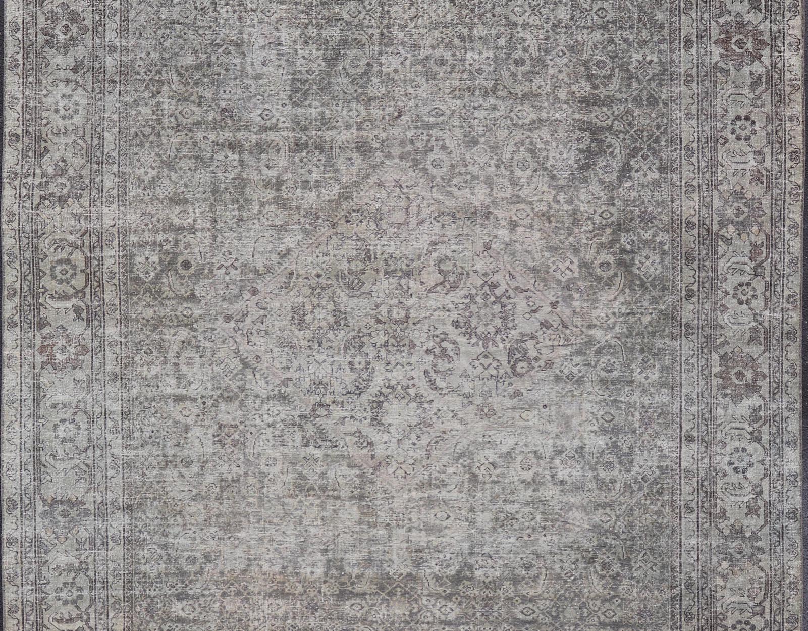 Cream, Taupe, and Brown Antique Persian Sultanabad Rug with Floral Design. Keivan Woven Arts / rug W22 - 0404 - 15491, country of origin / type: Iran / Sultanabad - Mahal, circa 1910. Measures: 11'1 x 15'6 This antique Persian Mahal rug, circa early ... - Keivan Woven ArtsW22 - 0404 - 15491 - 20103